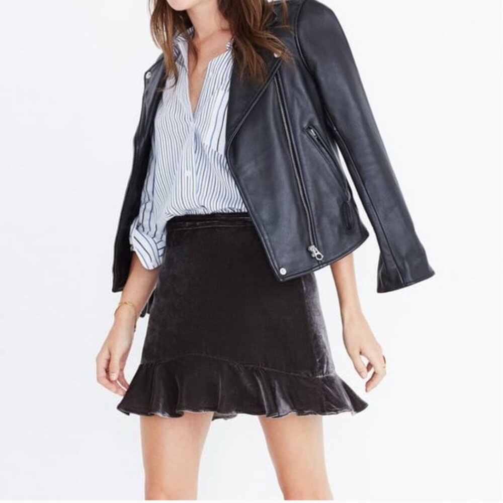 Madewell | Gray Velvet Ruffle Mini Skirt | Size 2